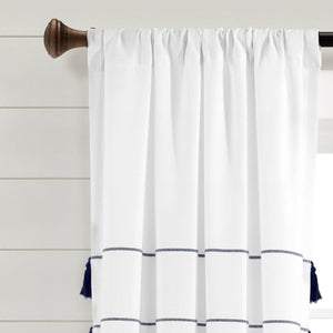 Farmhouse Boho Stripe Woven Tassel Recycled Cotton Window Curtain Panel Set