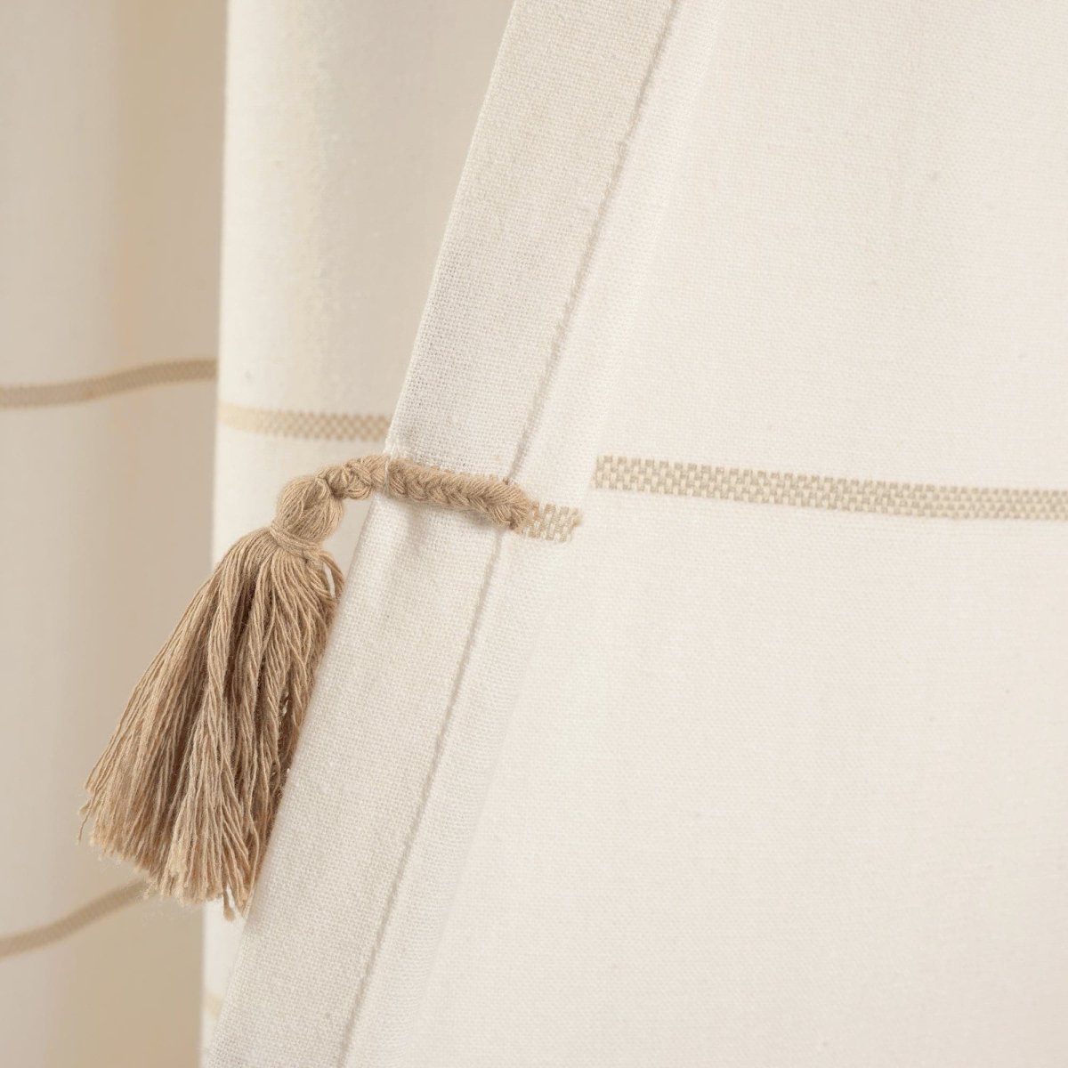 Farmhouse Boho Stripe Woven Tassel Recycled Cotton Window Curtain Panel Set