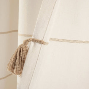 Farmhouse Boho Stripe Woven Tassel Recycled Cotton Window Curtain Panel Set