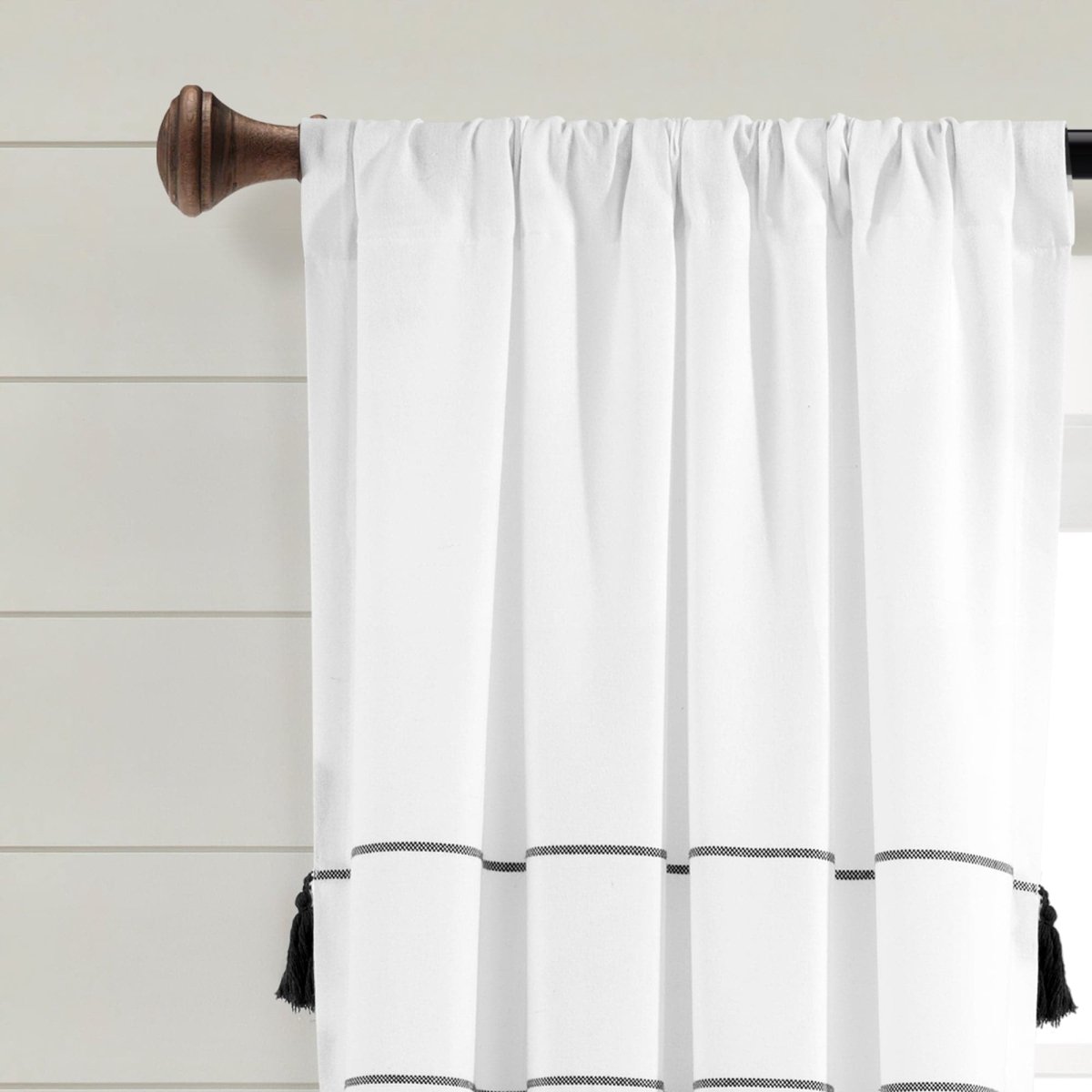Farmhouse Boho Stripe Woven Tassel Recycled Cotton Window Curtain Panel Set