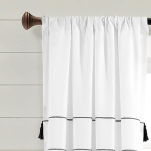 Farmhouse Boho Stripe Woven Tassel Recycled Cotton Window Curtain Panel Set