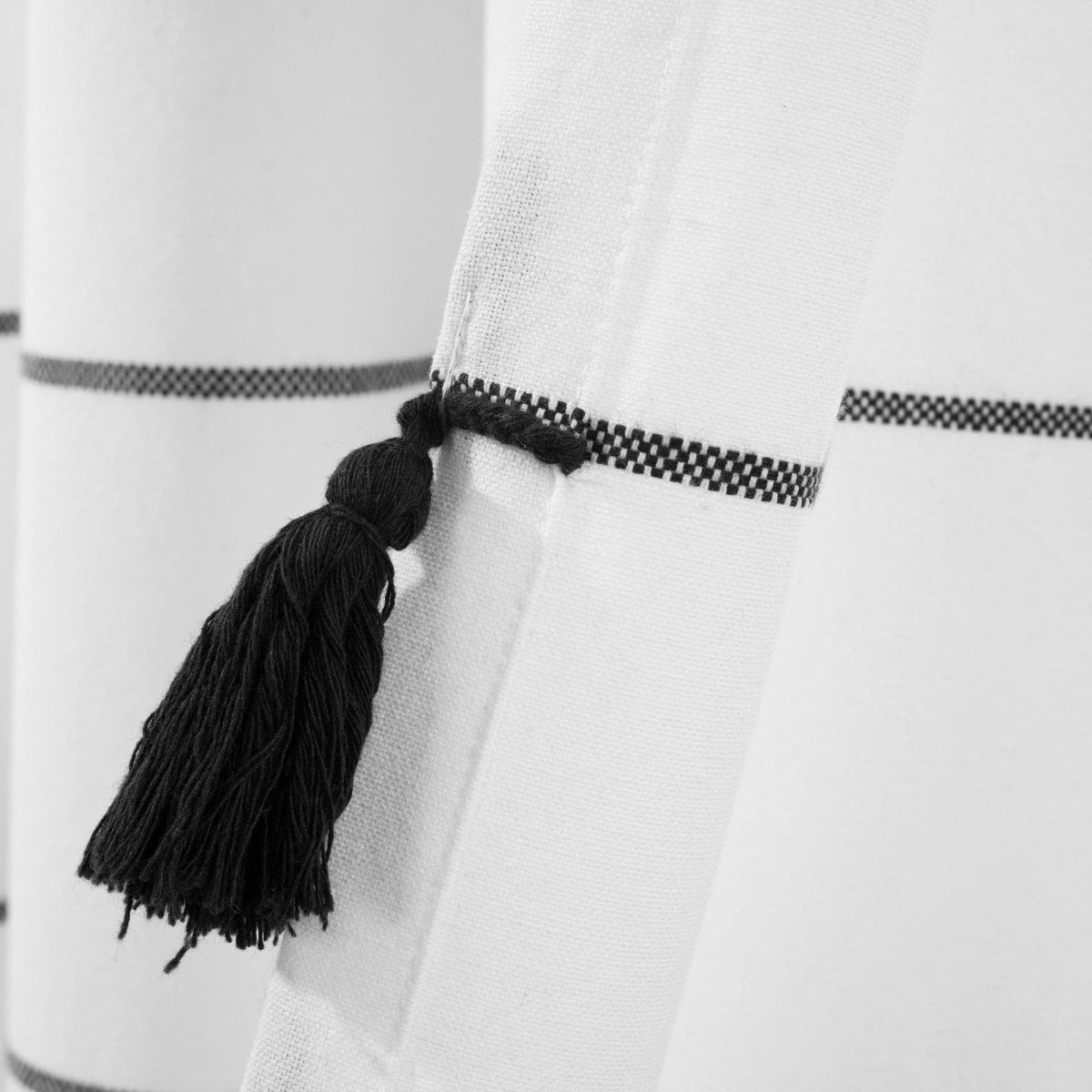 Farmhouse Boho Stripe Woven Tassel Recycled Cotton Window Curtain Panel Set