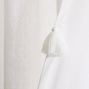 Boho Faux Linen Texture Tassel Window Curtain Panel