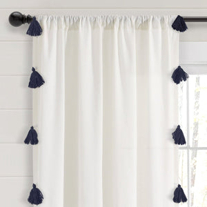 Boho Faux Linen Texture Tassel Window Curtain Panel