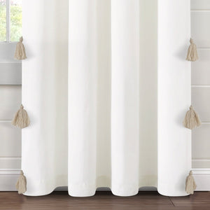 Boho Faux Linen Texture Tassel Window Curtain Panel