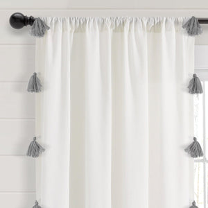 Boho Faux Linen Texture Tassel Window Curtain Panel