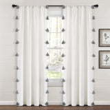 Boho Faux Linen Texture Tassel Window Curtain Panel
