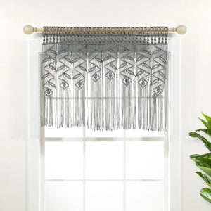 LushDecor Boho Macrame Leaf Cotton Valance in Gray