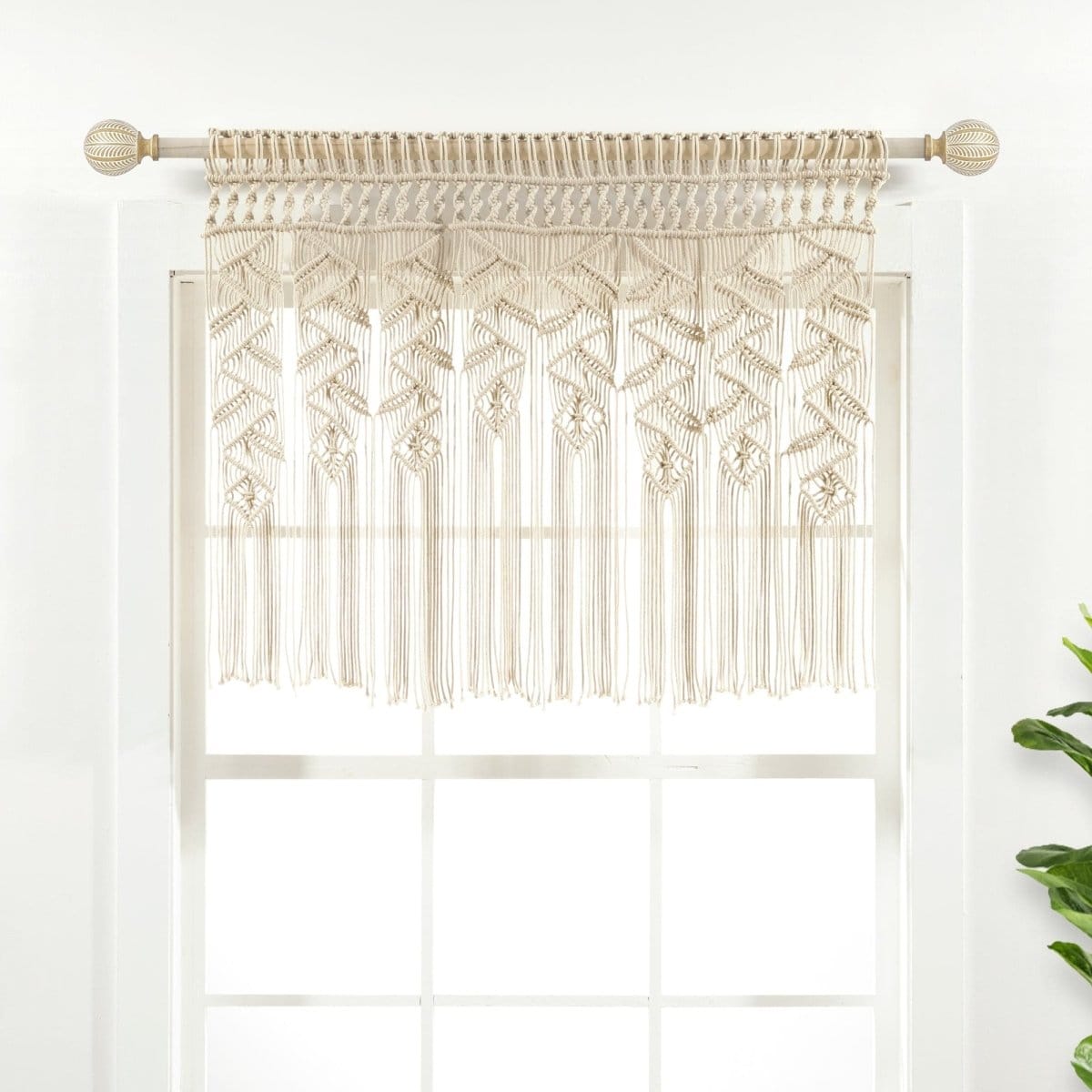 LushDecor Boho Macrame Leaf Cotton Valance in Neutral