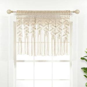 LushDecor Boho Macrame Leaf Cotton Valance in Neutral
