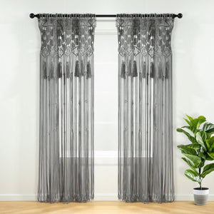 Boho Macrame Tassel Cotton Window Curtain Panel
