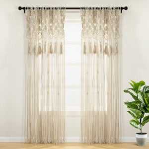 Boho Macrame Tassel Cotton Window Curtain Panel