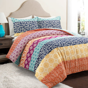 Bohemian Stripe Cotton Reversible Duvet Cover Set