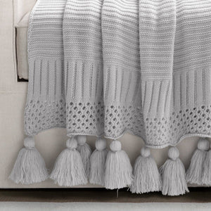 Boho Knitted Tassel Throw 60" x 50"