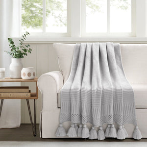 Boho Knitted Tassel Throw 60" x 50"