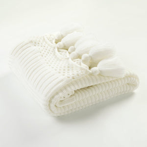 Boho Knitted Tassel Throw 60" x 50"