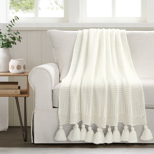 Boho Knitted Tassel Throw 60" x 50"