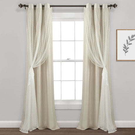 Cottage Polka Dot Sheer Window Curtain Panel Set