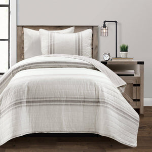 LushDecor Farmhouse Stripe Reversible Cotton Quilt Set in Gray - view 3
