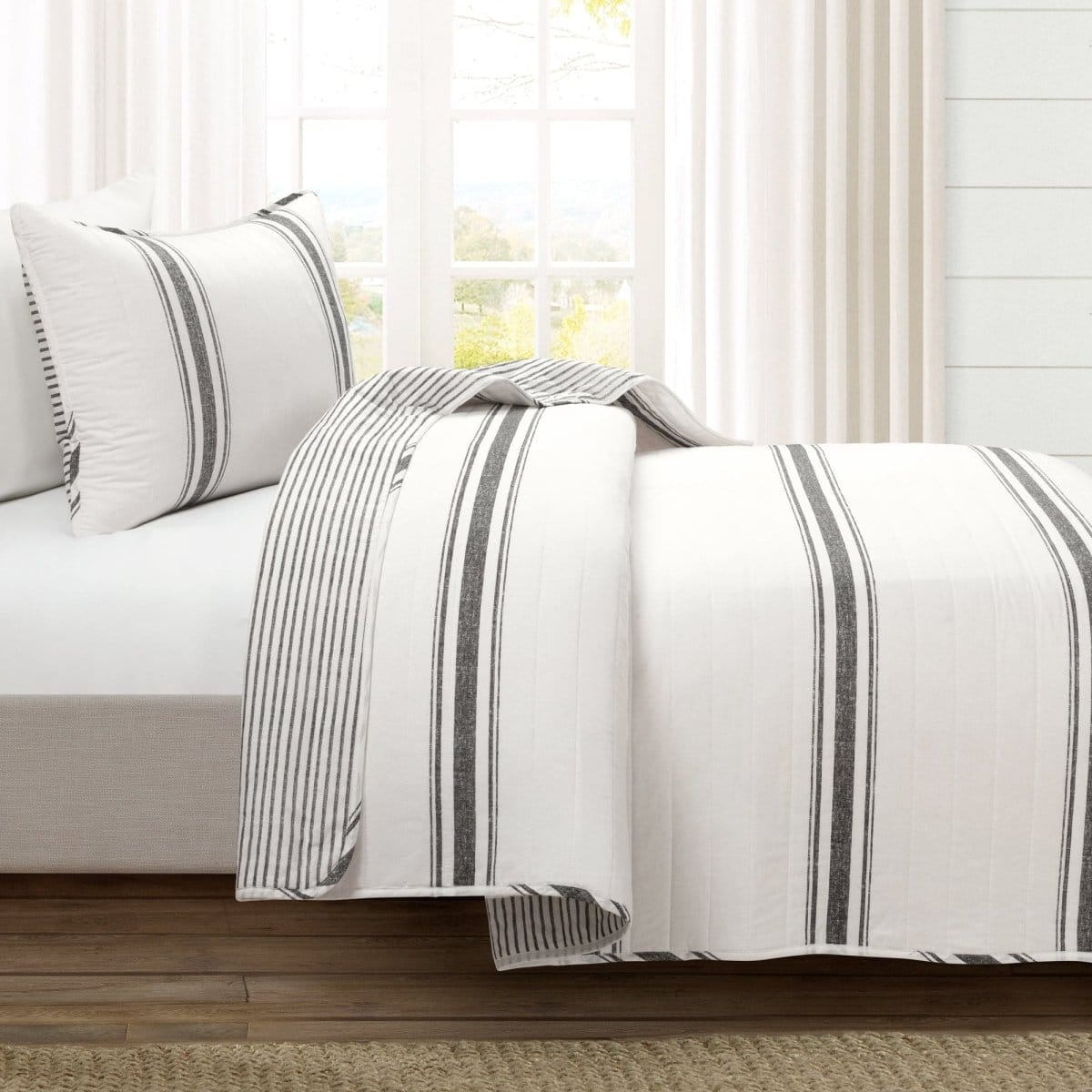 LushDecor Farmhouse Stripe Reversible Cotton Quilt Set - view 30