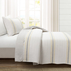 LushDecor Farmhouse Stripe Reversible Cotton Quilt Set - view 37