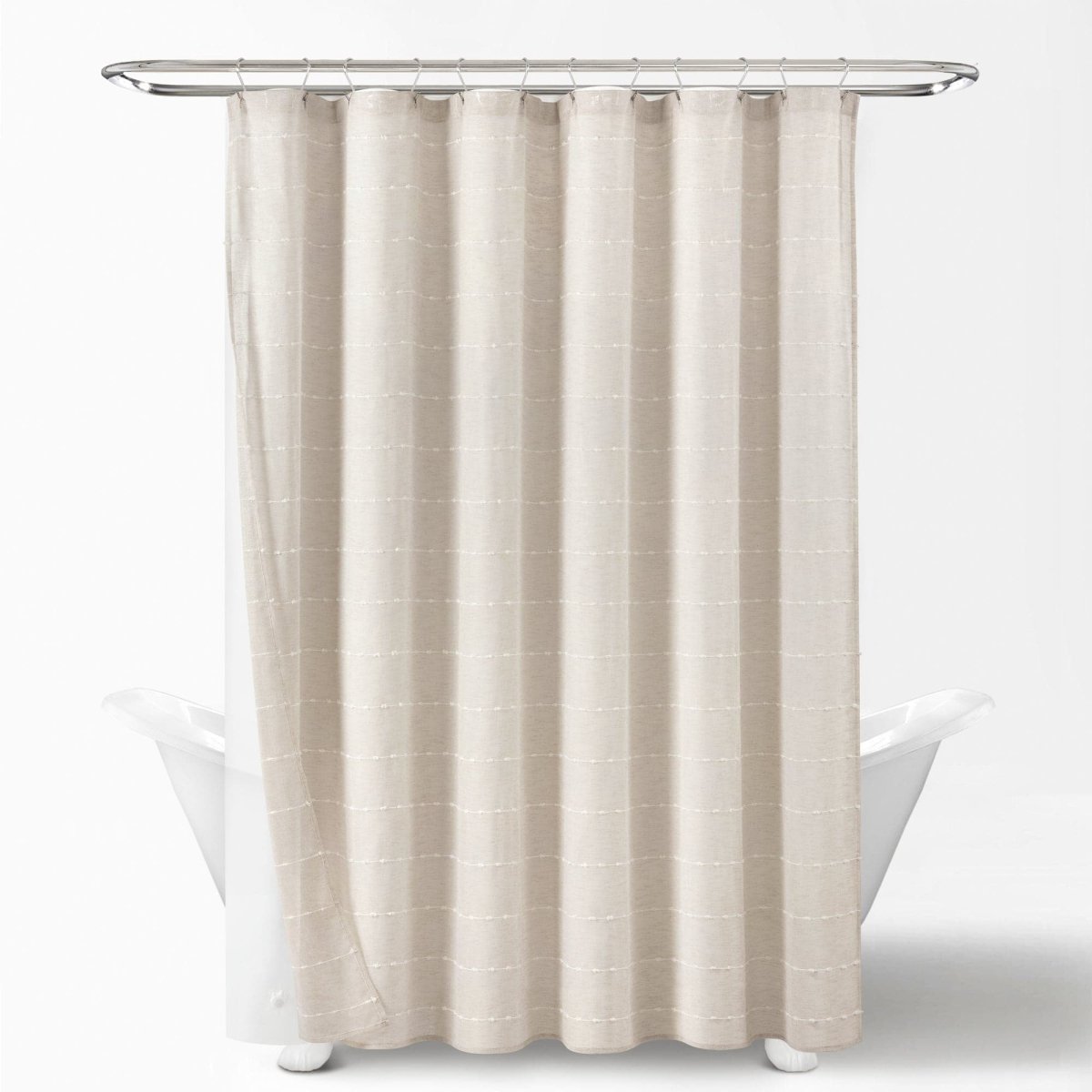 Farmhouse Textured Sheer With PEVA Lining Shower Curtain Set
