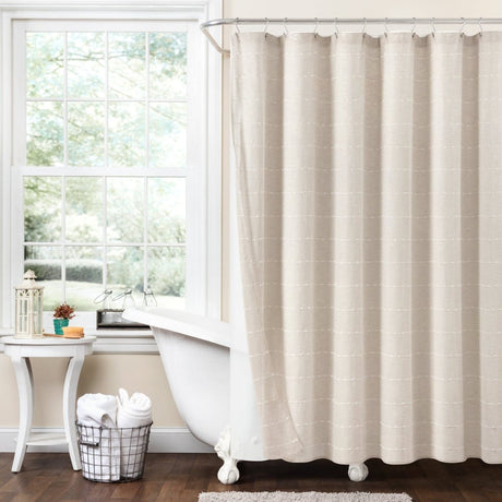 Farmhouse Textured Sheer With PEVA Lining Shower Curtain Set