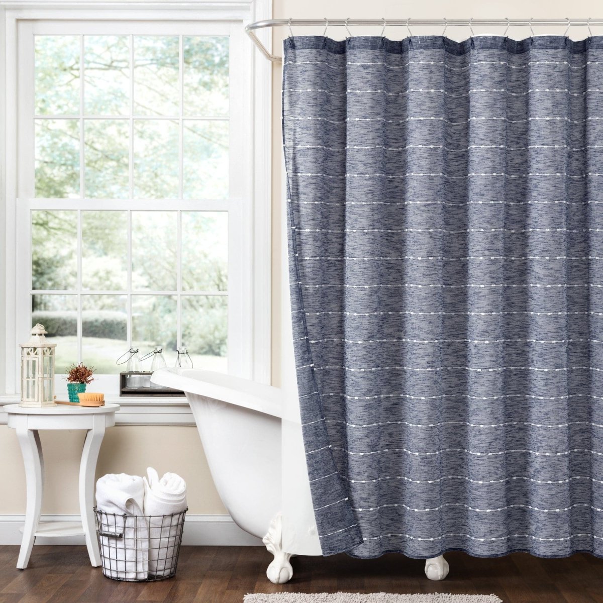 Farmhouse Textured Sheer With PEVA Lining Shower Curtain Set