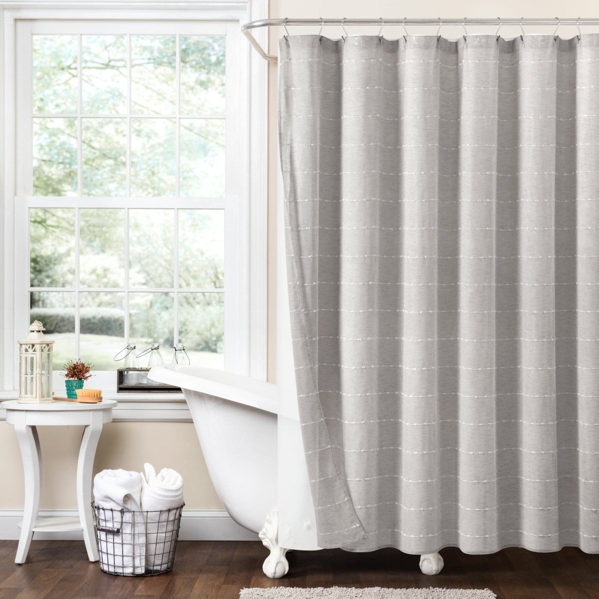 Farmhouse Textured Sheer With PEVA Lining Shower Curtain Set