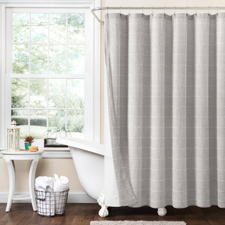 Farmhouse Textured Sheer With PEVA Lining Shower Curtain Set