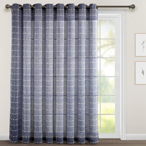 LushDecor Farmhouse Textured Grommet Sheer Ultra Wide Window Curtain Panel in Navy