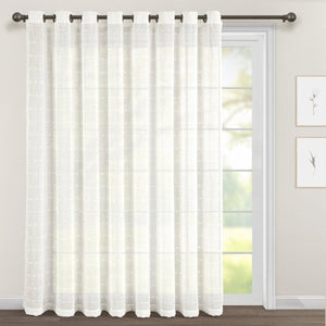 LushDecor Farmhouse Textured Grommet Sheer Ultra Wide Window Curtain Panel in White