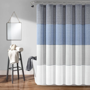 Color Block Ombre Yarn Dyed Recycled Cotton Blend Shower Curtain
