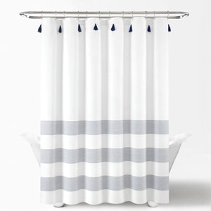Boho Tassel Stripe Yarn Dyed Recycled Cotton Blend Shower Curtain