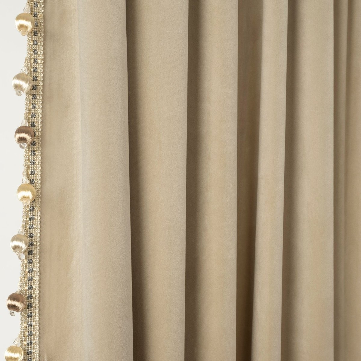 Luxury Vintage Velvet Window Curtain Panel with Silky Pompom Trim