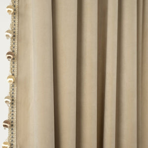 Luxury Vintage Velvet Window Curtain Panel with Silky Pompom Trim