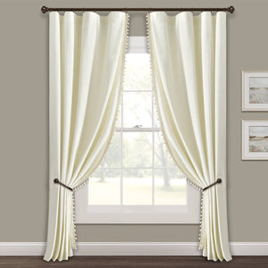 Luxury Vintage Velvet Window Curtain Panel with Silky Pompom Trim
