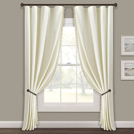 Luxury Vintage Velvet Window Curtain Panel with Silky Pompom Trim