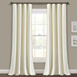 Luxury Vintage Velvet Window Curtain Panel with Silky Pompom Trim
