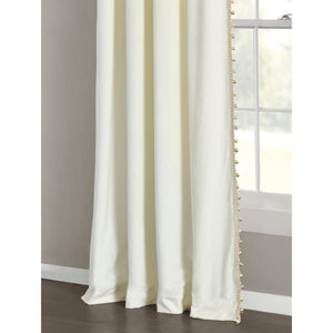 Luxury Vintage Velvet Window Curtain Panel with Silky Pompom Trim