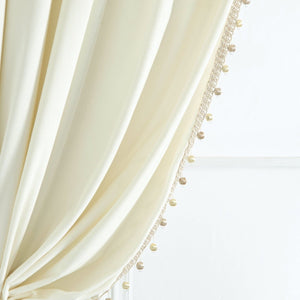 Luxury Vintage Velvet Window Curtain Panel with Silky Pompom Trim