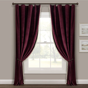 Luxury Vintage Velvet Window Curtain Panel with Silky Pompom Trim