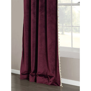 Luxury Vintage Velvet Window Curtain Panel with Silky Pompom Trim
