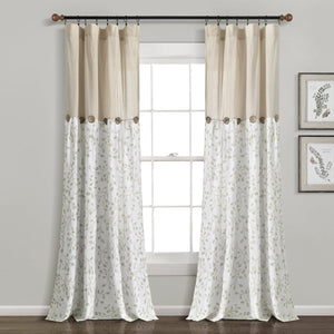 LushDecor Linen Button Botanical Garden Window Curtain Panel in Neutral_Green