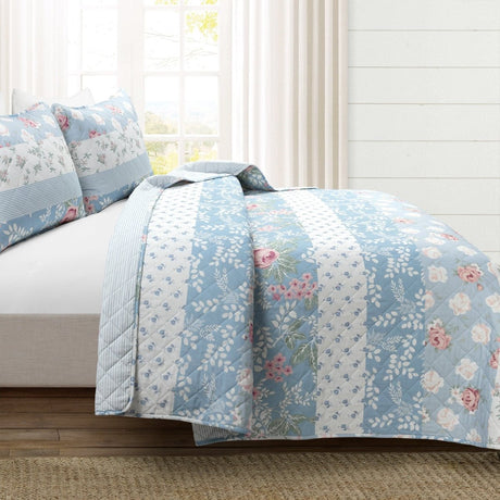 Cottagecore Flower Stripe Cotton Quilt 3 Piece Set