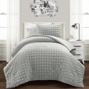 LushDecor Crinkle Textured Dobby Comforter Set in Light Gray - view 3