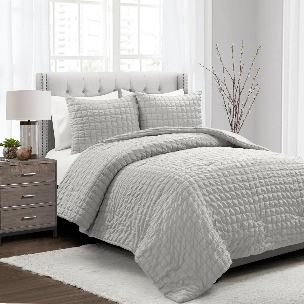 LushDecor Crinkle Textured Dobby Comforter Set in Light Gray