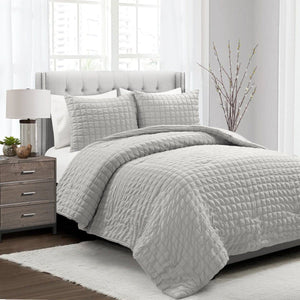 LushDecor Crinkle Textured Dobby Comforter Set in Light Gray
