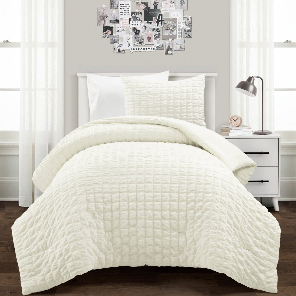 LushDecor Crinkle Textured Dobby Comforter Set in Ivory - view 2
