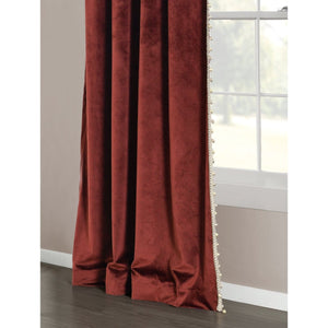 Luxury Vintage Velvet Window Curtain Panel with Silky Pompom Trim